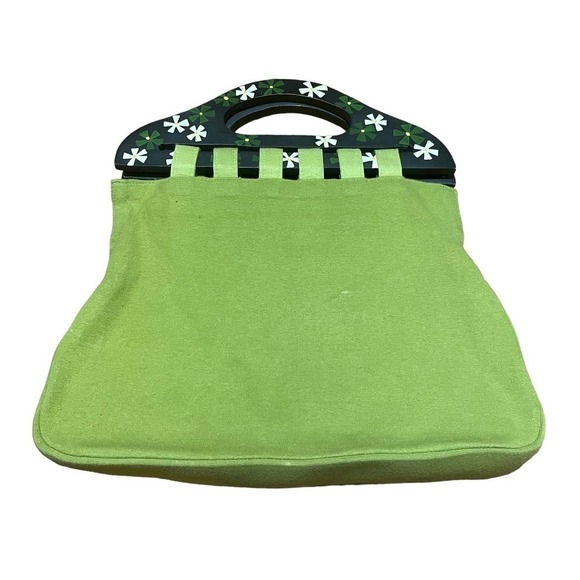 USINDO Green Fabric Purse w/Floral Design & Wooden Handles - Picture 6 of 9